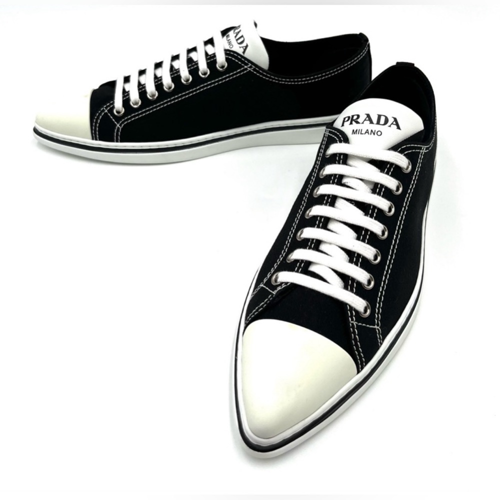 Prada Point-Toe Canvas Sneakers - Picture 4 of 8
